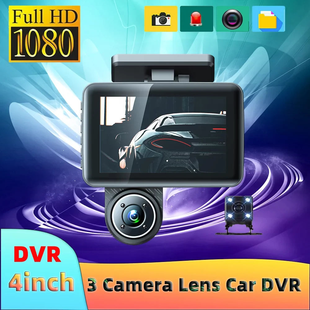 Car Camcorder Dcenta Car Cam Recorder 3 Car Angle Camera Safety Driving Auto Clear Video Mirror Cameras Recording Dash 4in Rearview Wide Recorder