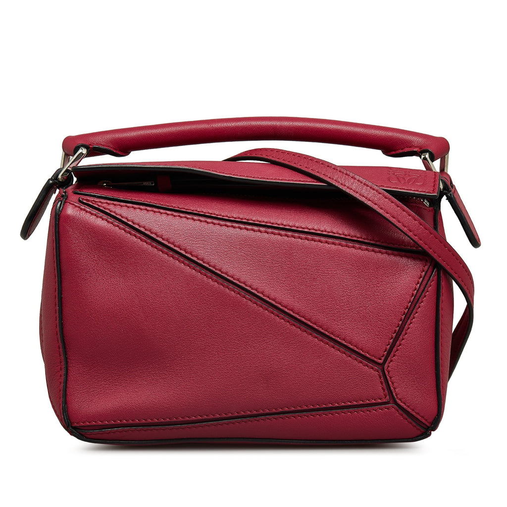 Leather (Good) Puzzle Authenticated LOEWE Red Pre-Owned Calf Unisex Mini Satchel