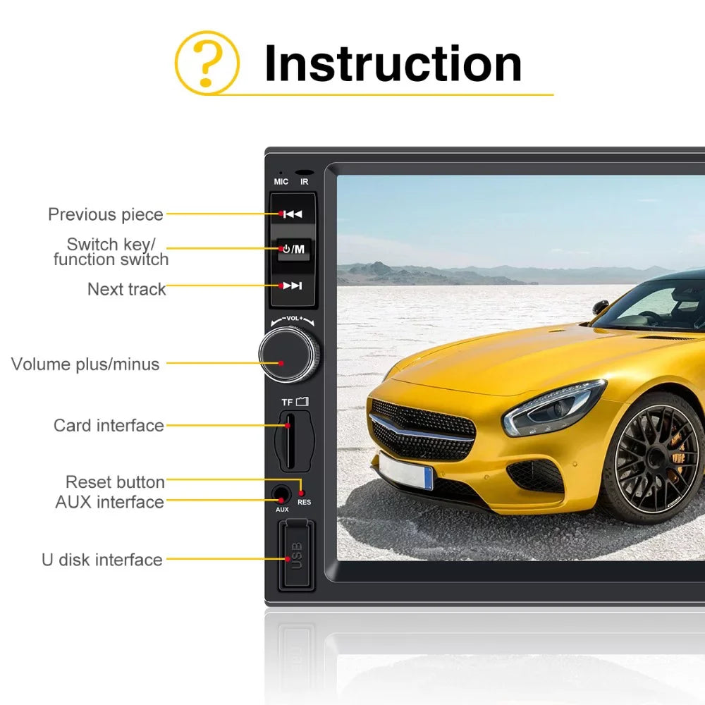 Polarlander with Screen link Din Car FM Player mirror Car AUX function MP5/4/3 4LED with SD HD Touch Double Audio USB Bluetooth backup 7-inch Multimedia camera radio Stereo Car