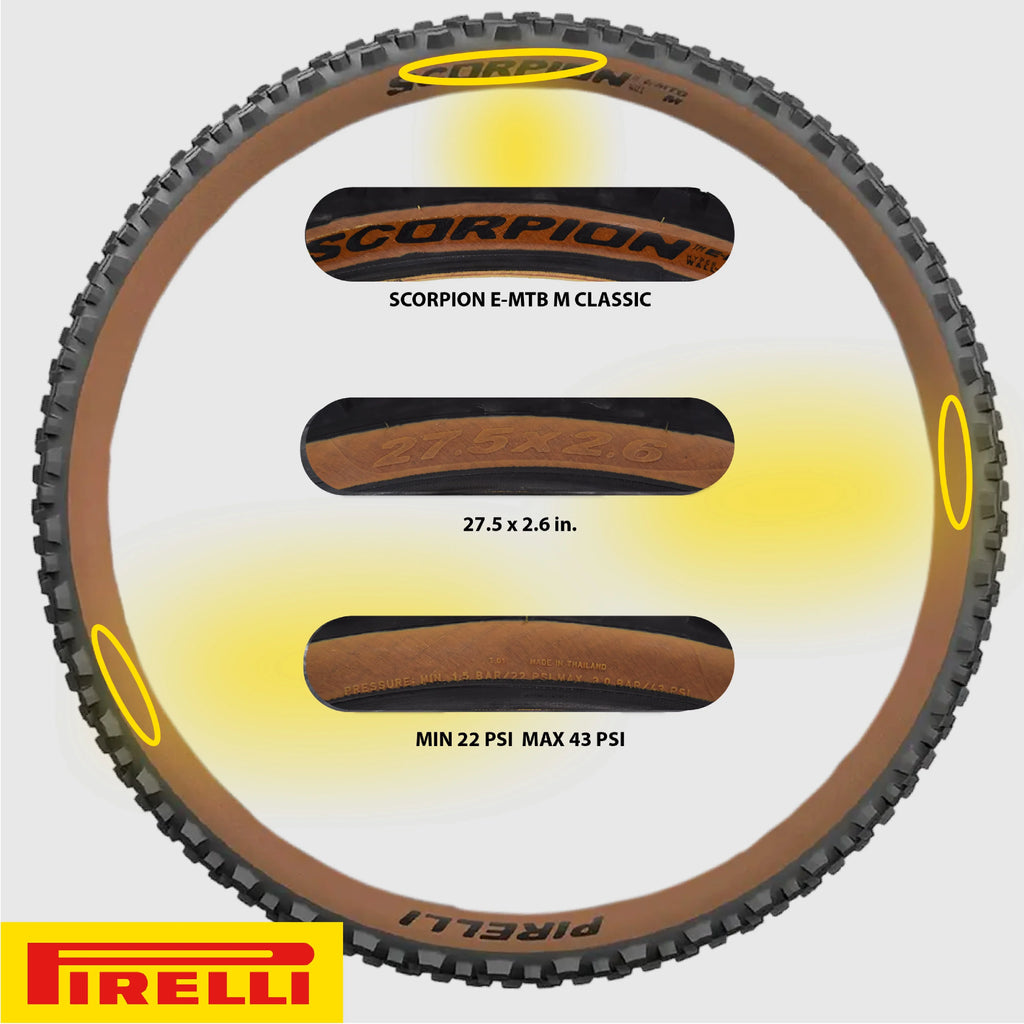 TLR Pirelli Tire, Tire Enduro x MTB, M Use, E-MTB E-Bike + Trail 2.6 Terrain, E-Mountain Mixed Bicycle Clincher Bike Tubeless Scorpion Mountain 27.5 SmarTUBE Ready 23/32-622 Versatile and for