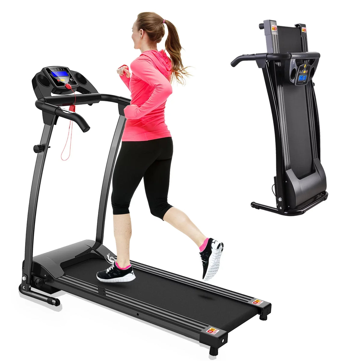 display,Pulse Home Exercise and Running for Sensor,Cup Office Walking Jogging Key Fitness Electric Holder Foldable Treadmill Safety w/LCD