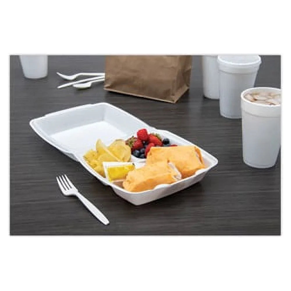 Dart 3-comprtmt Closing Foam Trays Carryout Large