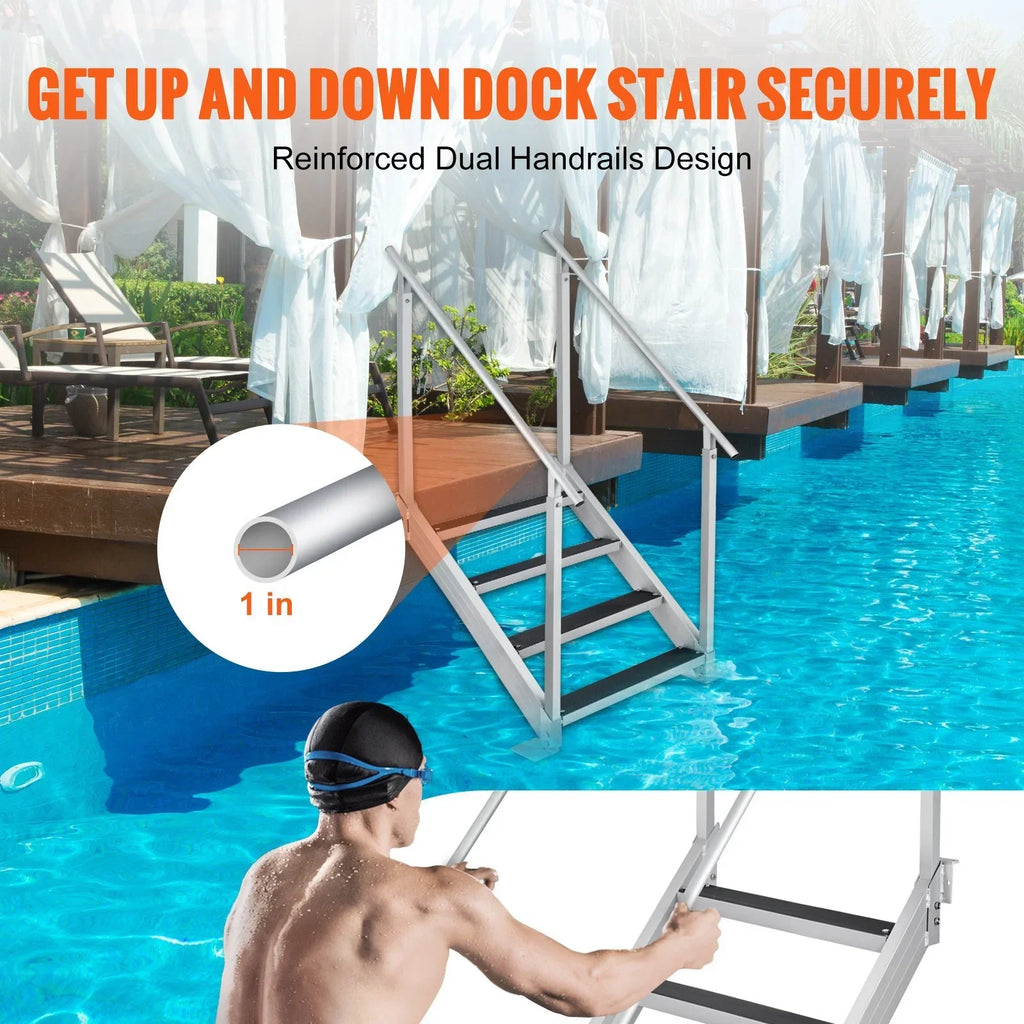 in. Height, Step Vevor Stairs Load Ladder 30-38 500 Dock Capacity Dock Adjustable lbs 4