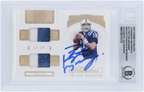Manning Indianapolis #LM11 Fanatics Certified 2021 Panini Materials Colts Witnessed Authentic Authenticated Card Beckett Fanatics Relic Legendary Autographed - 10 #10/10 2 Flawless Peyton Color