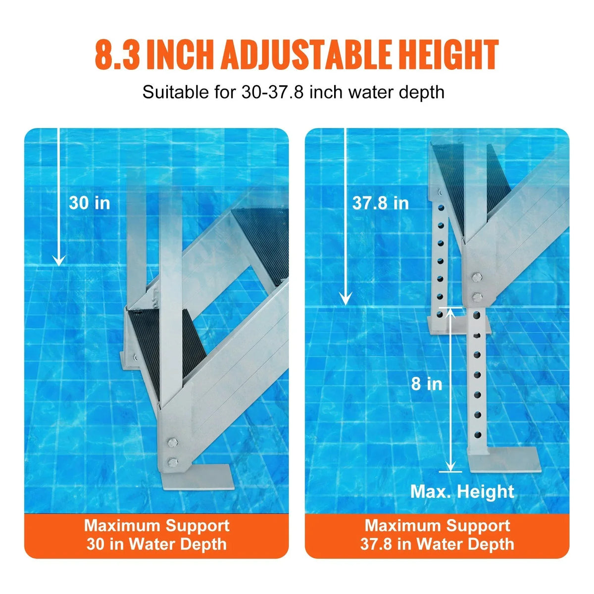 in. Height, Step Vevor Stairs Load Ladder 30-38 500 Dock Capacity Dock Adjustable lbs 4