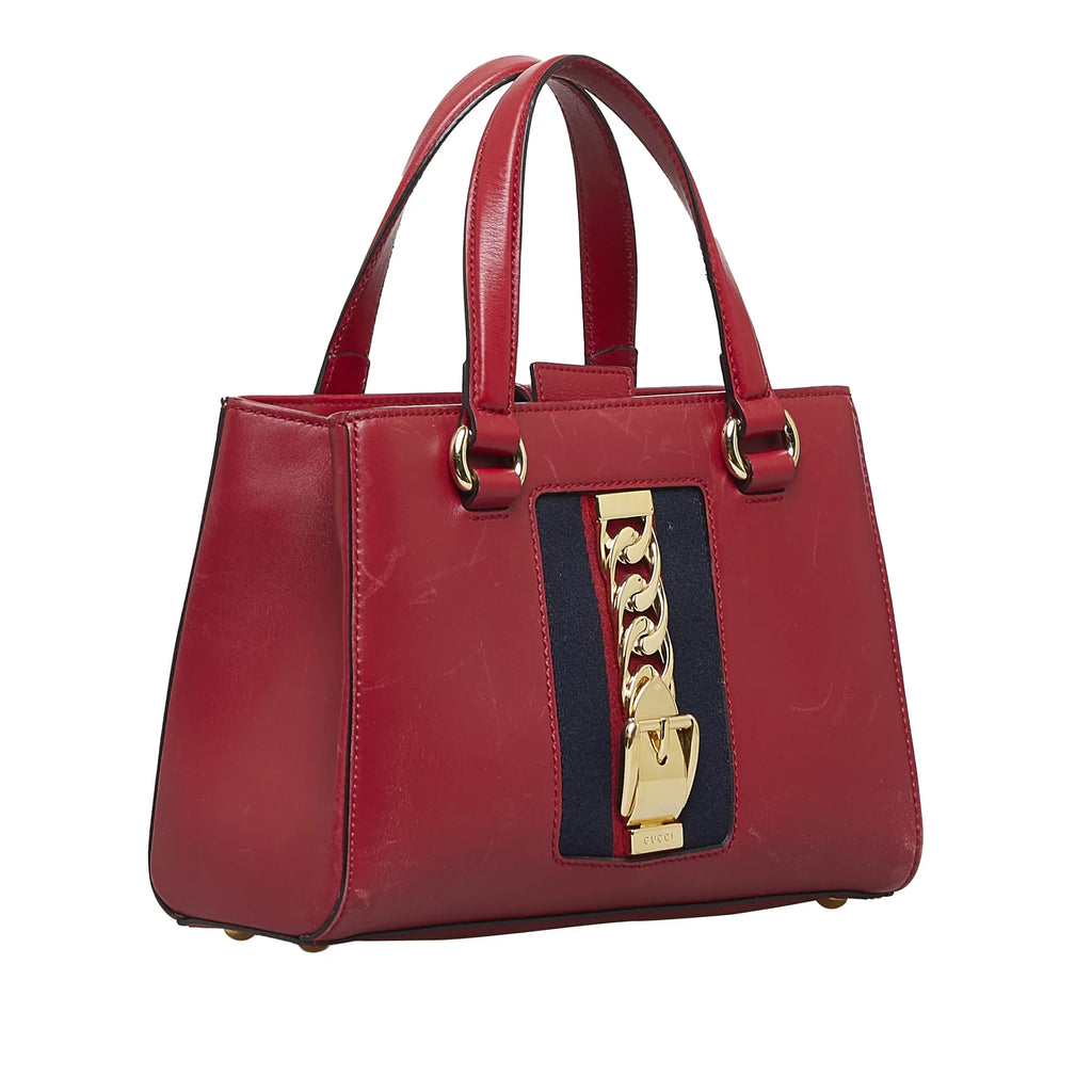 Leather (Good) Red Pre-Owned Sylvie Gucci Unisex Satchel Calf Authenticated