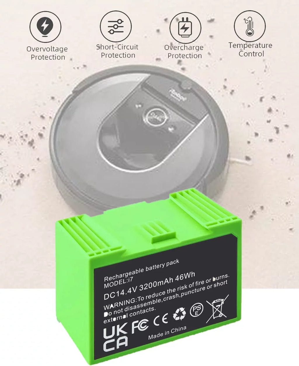 Replacement i6 iRobot Roomba 7550 e i 3150 Ion Lithium e5 Battery 3550 i4 i3+ for i8 4150 i7158 i4+ 7150 4552 i7+ I7 e6198 and i3 e6 e5152 e5150 Plus