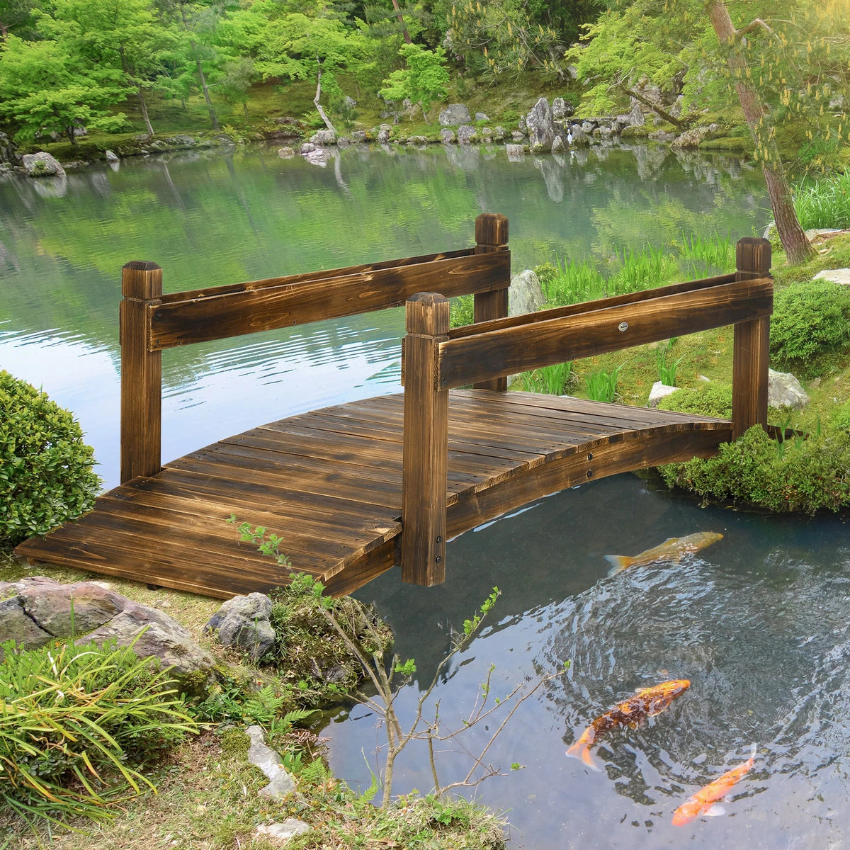 with Garden Wooden Footbridge Arc Finish Outsunny Planters, Bridge Stained