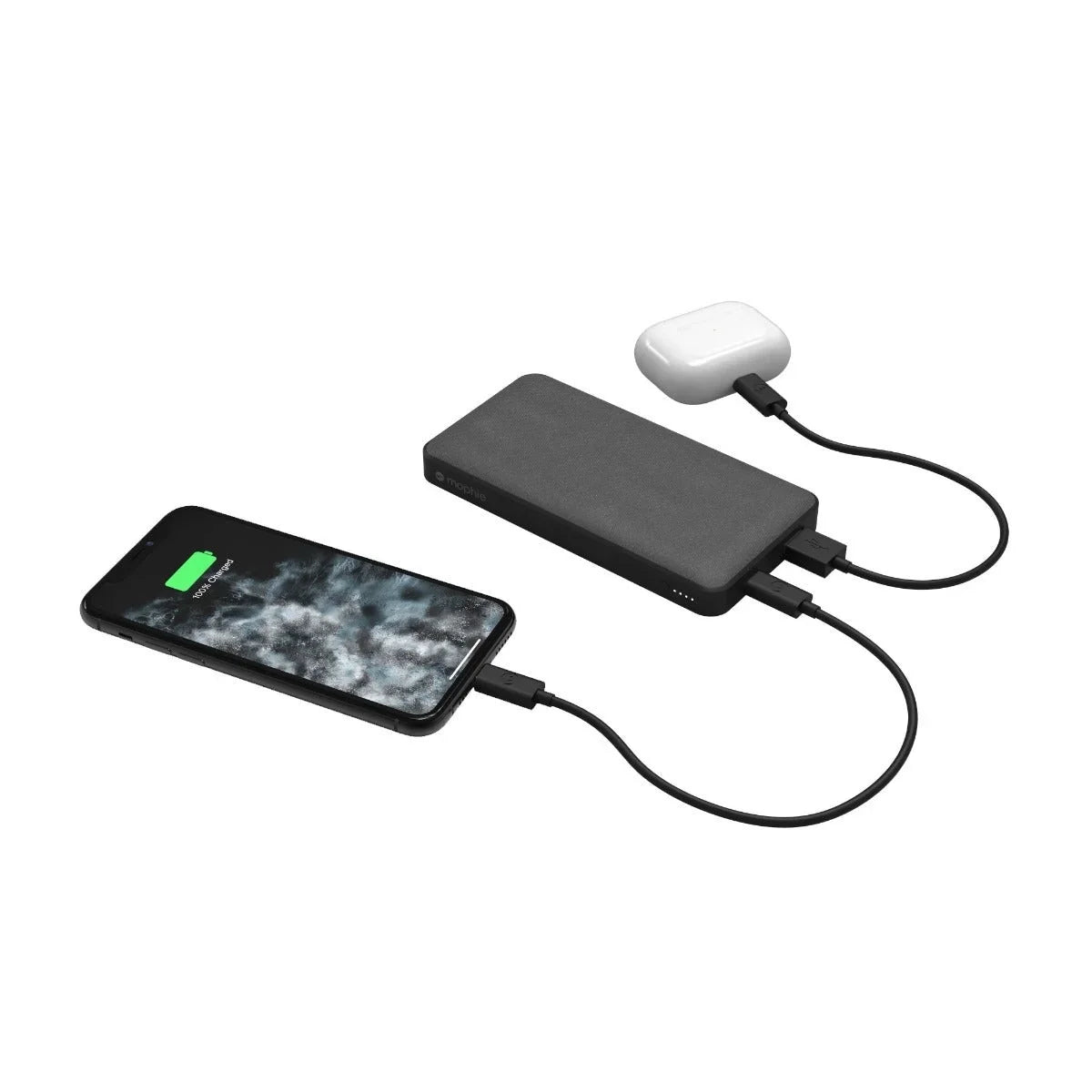 USB-A Cord (1) Port, with Power USB-C Battery, mAh (1) mophie Input/Output Power 10,000 USB-C 18W Bank and Travel-Friendly, Internal Includes - USB-A PD Fast to PD Large Charging Port Powerstation