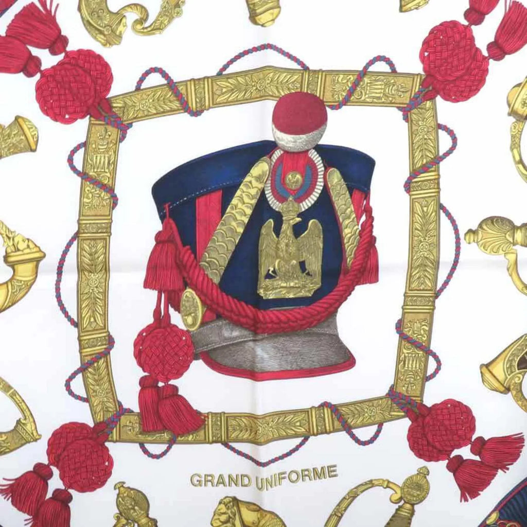 GRAND Hermes Ladies 90 (Good) Off-White/Multicolor Scarf Carre UNIFORME HERMES Pre-Owned Silk