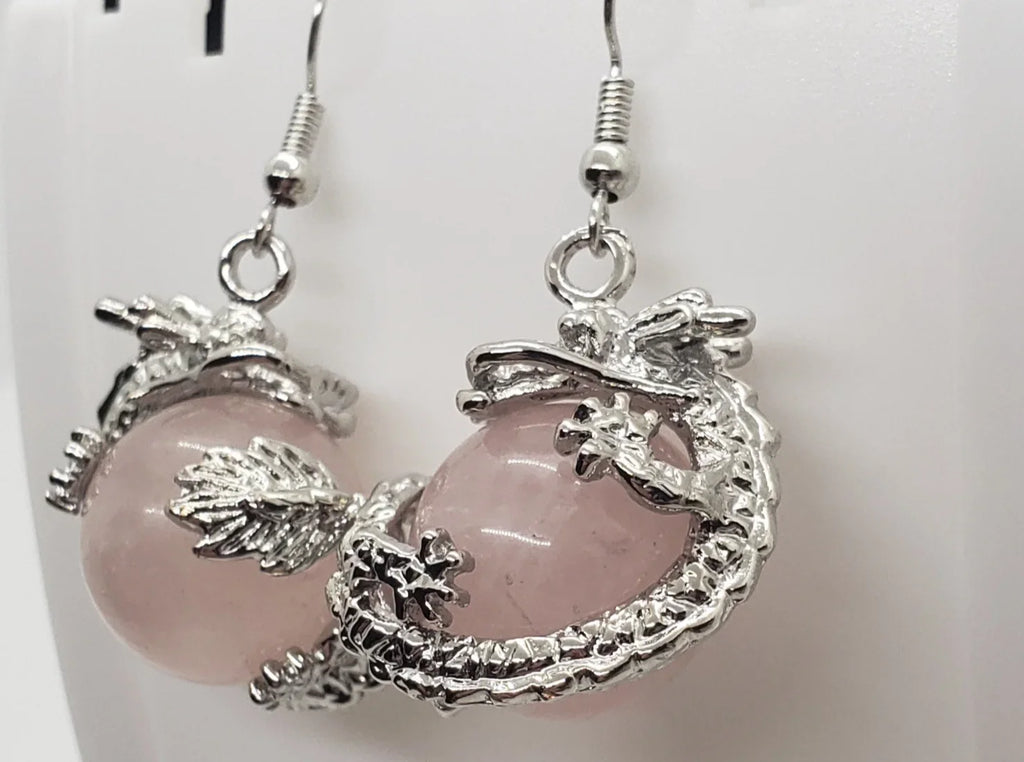 Quartz Earrings Natural Dragon Rose