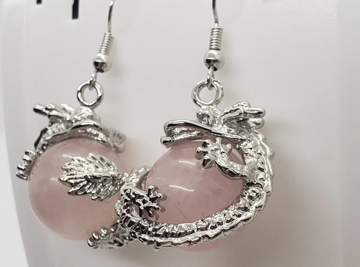 Quartz Earrings Natural Dragon Rose