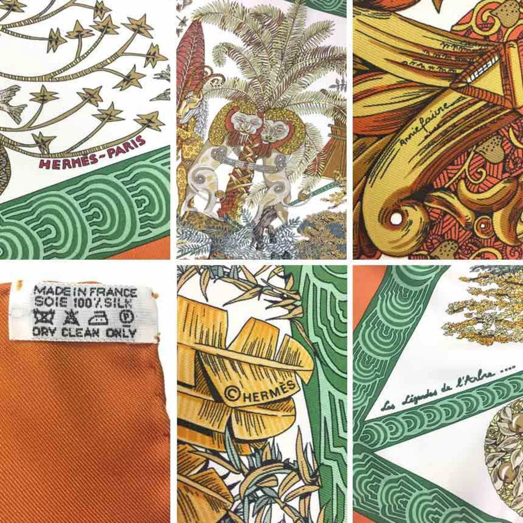 Pre-Owned Les (Good) aq7062 Legendes Silk Orange HERMES Legend Tree Hermes 100% Scarf de Green Carre Muffler x 90 l'Arbre