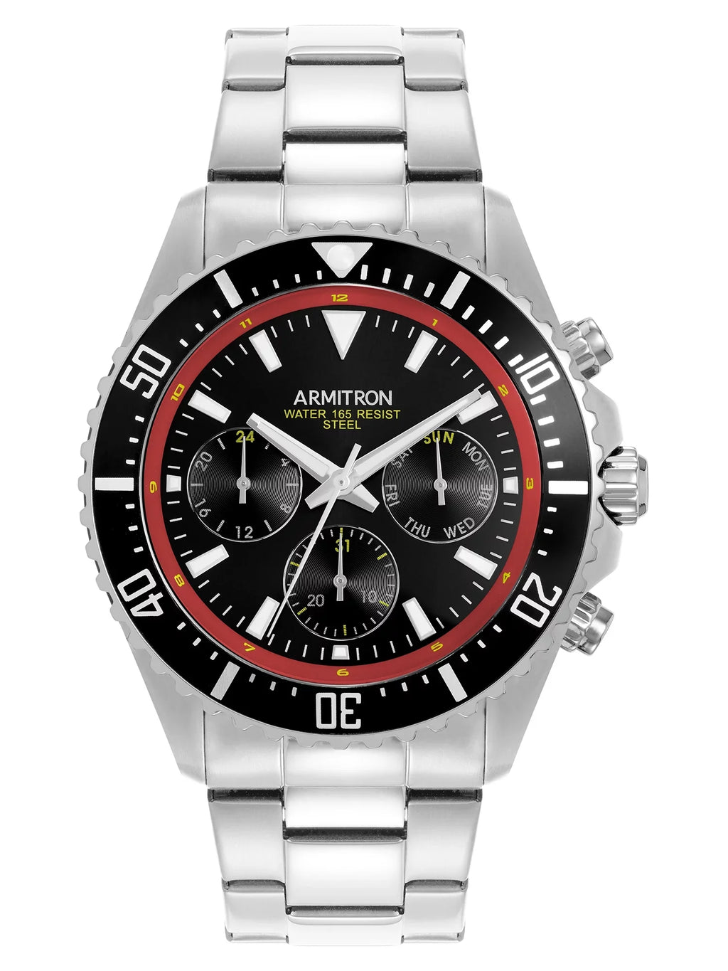 Round And Black With Men's Watch Armitron Dial Red