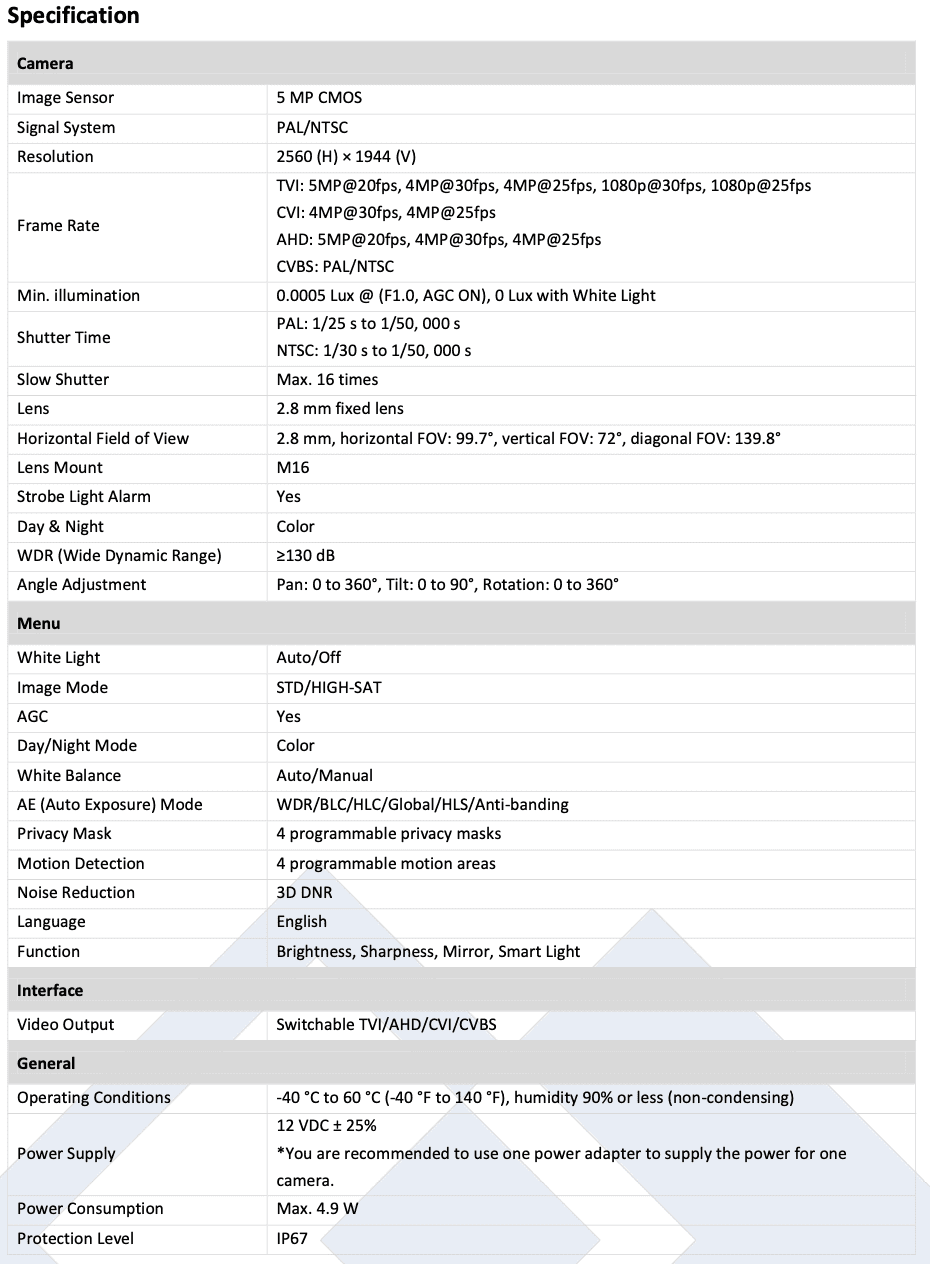 Full WDR TVI Camera LTS 5MP Color 2.8mm Bullet CMHR9252W-28CF HD 247 131ft Light LTCMHR9252W-28CF