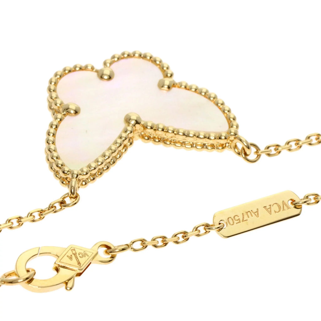 Van Pre-Owned (Good) Yellow & Necklace Shell K18 Gold Cleef Papillon Lucky Arpels Alhambra Women's