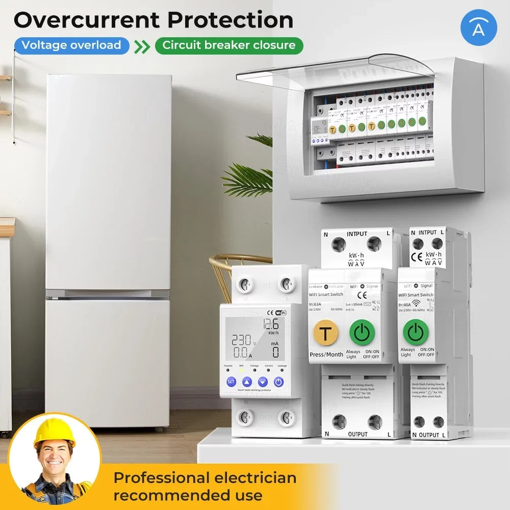 for Current Protections Intelligent Multifunctional Mobilephone Voltage Settable WiFi Control Voi with Protector Htovila Automatic APP Values Assistant Reclosing Compatible Meter