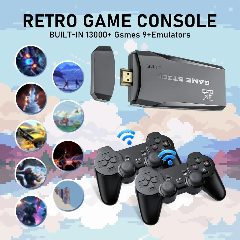 Retro Play Games Games,9 Video & 4K S2 HD Gamepads(64G) Classic TV,Nostalgia Console Video Wireless for Console Stick Emulator Support Emulators,Plug Game Port,2 12000+ -