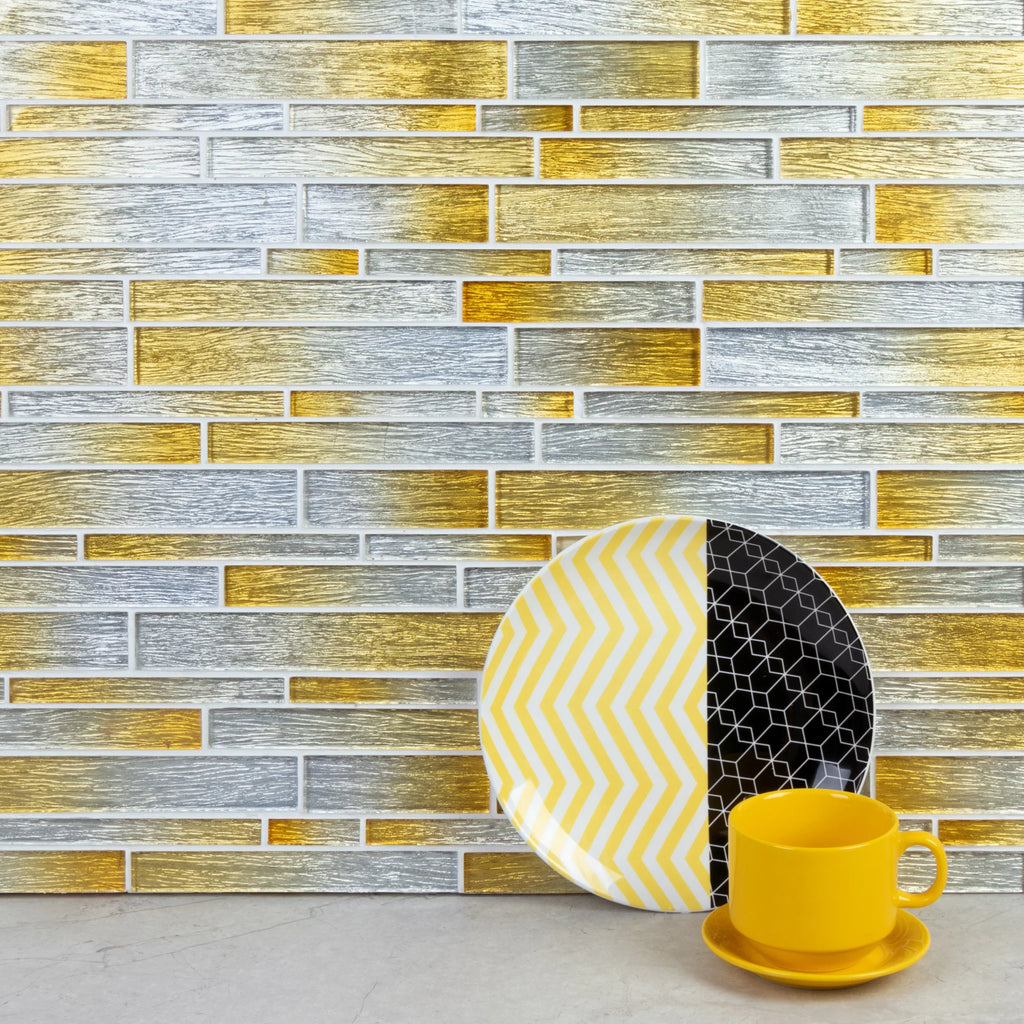 Silver/Gold Case) 12 ft. sq. (5 / Glass Tiles Interlocking - in. 12 Mosaic Wall in. Foil x WS Tile