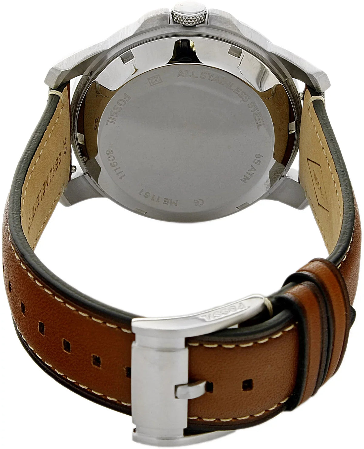 ME1161 Dress Automatic Leather Fossil Men's Silver Grant Watch