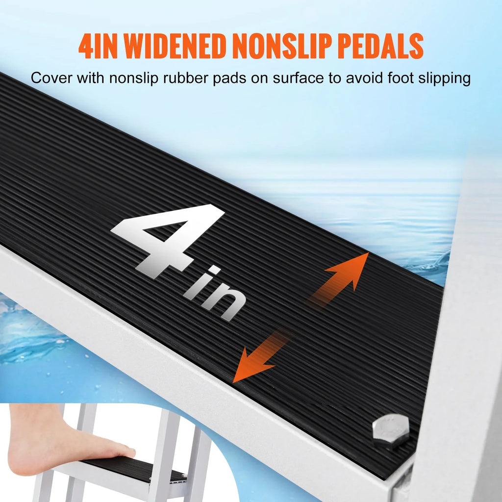 for Boats, - Removable with VEVOR Aluminum Dock 4'' Wide Alloy Pools 3-Step Nonslip Ladder Capacity, 350 Installation Access Lakes, Steps, Marine & Simple lbs