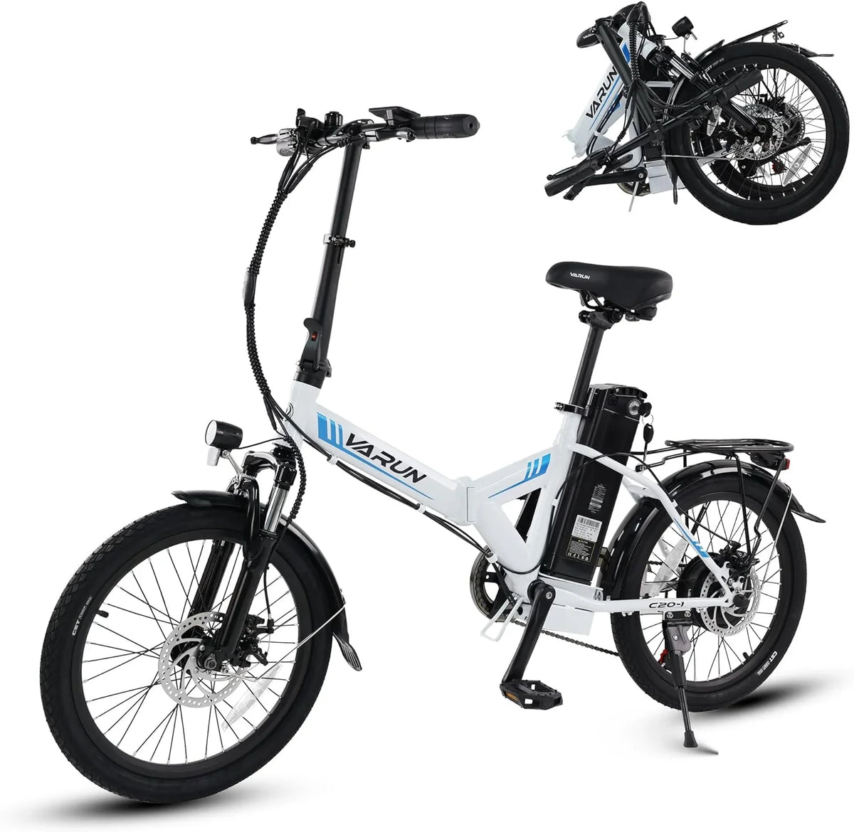 Electric Lithium Battery Stylish 500W Miles - 48V 20" Wheels, 40 Speed Bike VARUN Ebike Folding with and 20MPH Range for