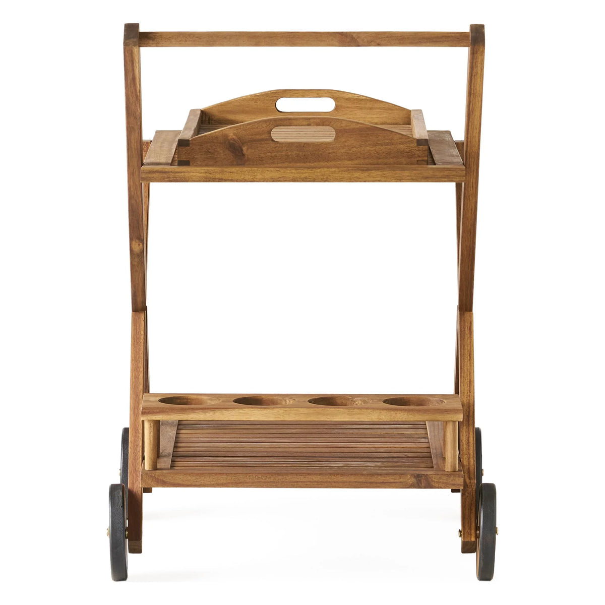 GDF Kenilworth Wood Studio Natural Cart, Acacia Tiered Indoor/Outdoor 2 Bar