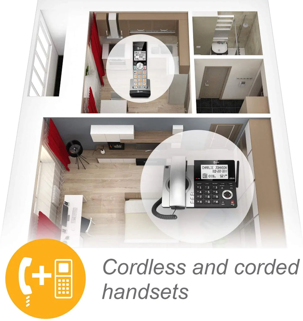 Call 1 with Black/Silver 6.0 DECT Blocker, Expandable Handset with CL84107 Phone AT&T Smart Corded/Cordless
