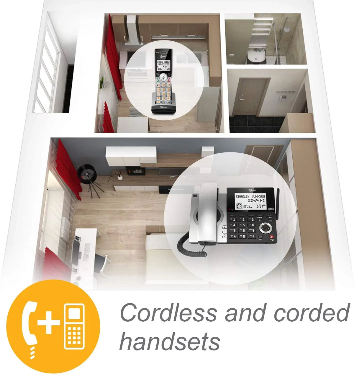 Call 1 with Black/Silver 6.0 DECT Blocker, Expandable Handset with CL84107 Phone AT&T Smart Corded/Cordless