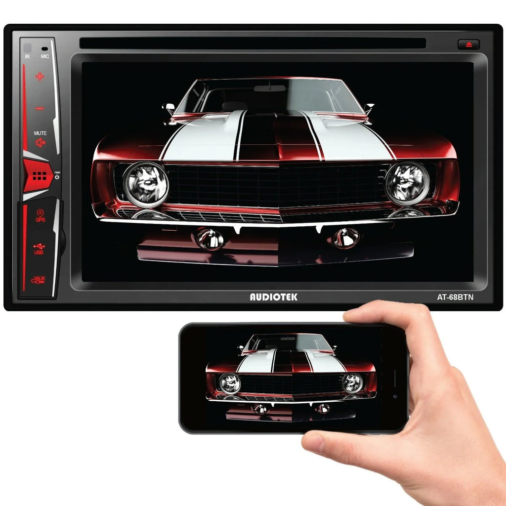 AT-68BTN Radio Touch Link+ Rear Mirror Camera License 6.2" Screen Bundle Plate Audiotek