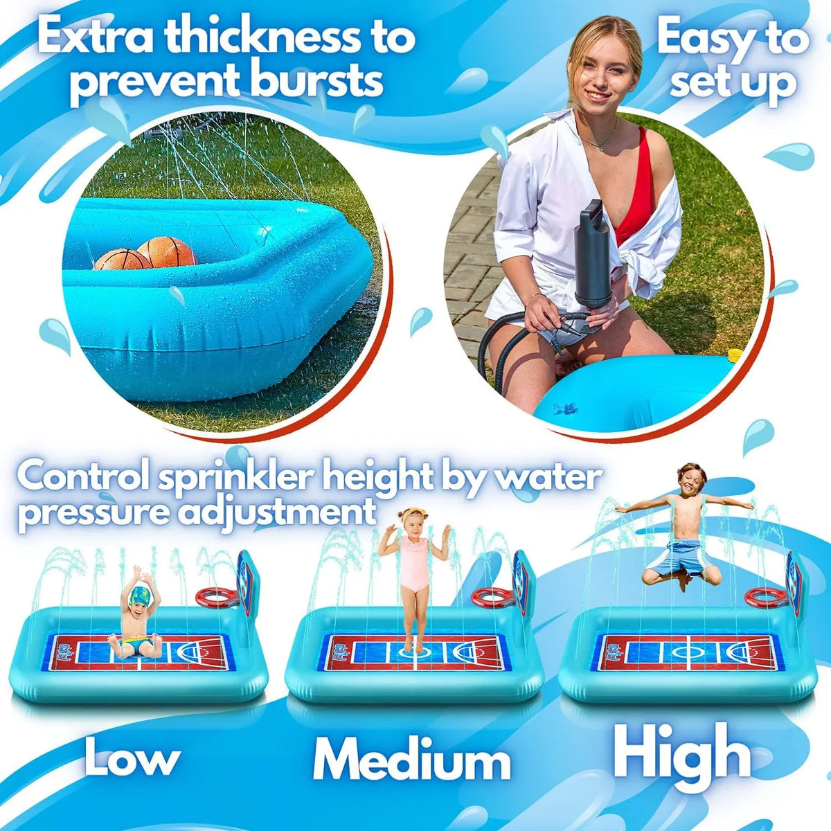 Kids Toys 82-inch. Splash Pad - Kids Hoop Inflatable Water Pad Sprinkler And - Splash Basketballs Summer System, For With Pool And 2