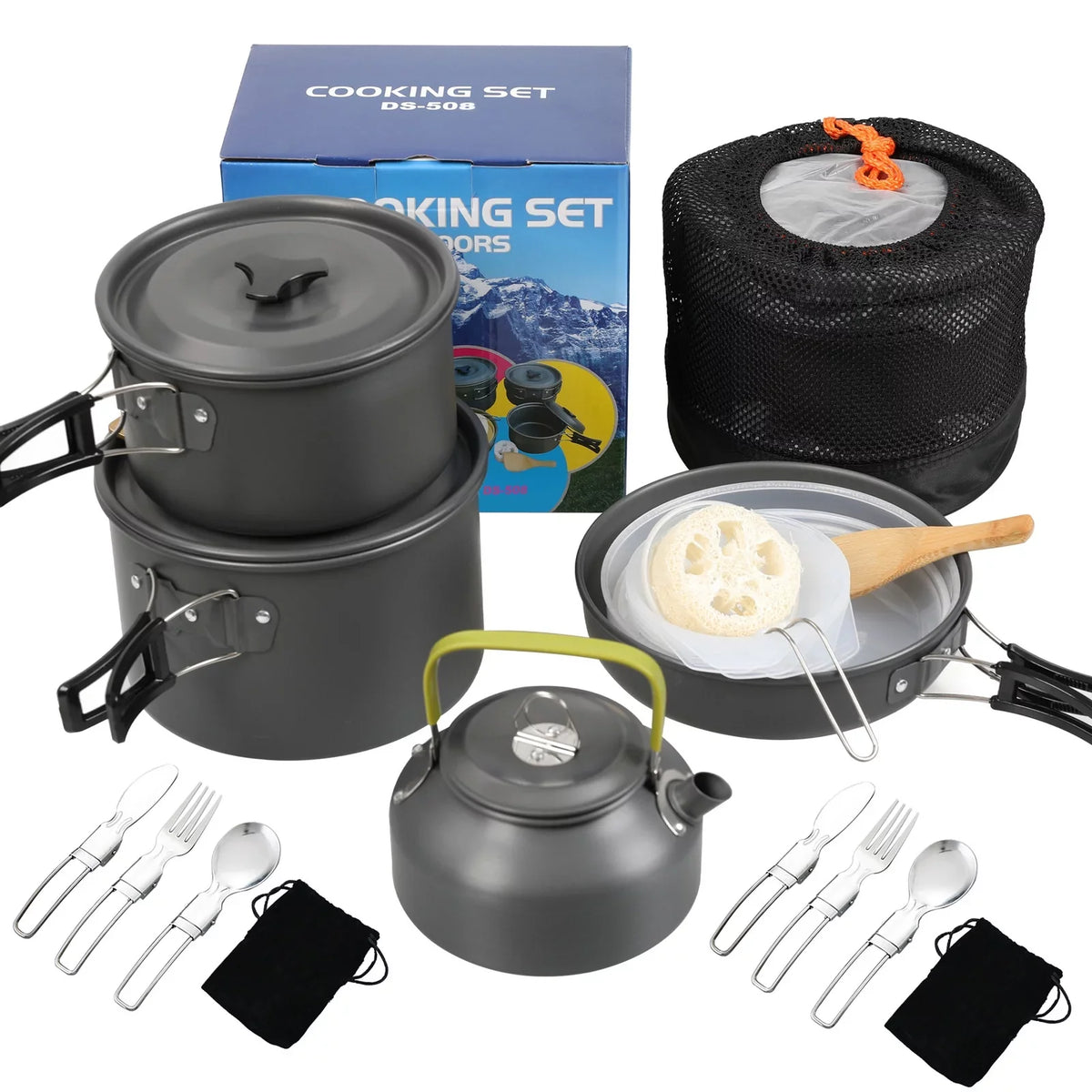 Kit Pan Stick Kettle Camping Anself Set Mess Non and Cookware Cooking Pot and for with Backpacking