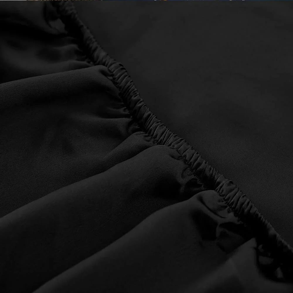Momme Luxury Mulberry Black 19 Queen, HAOFEI Sheet Seamless, Silk Fitted