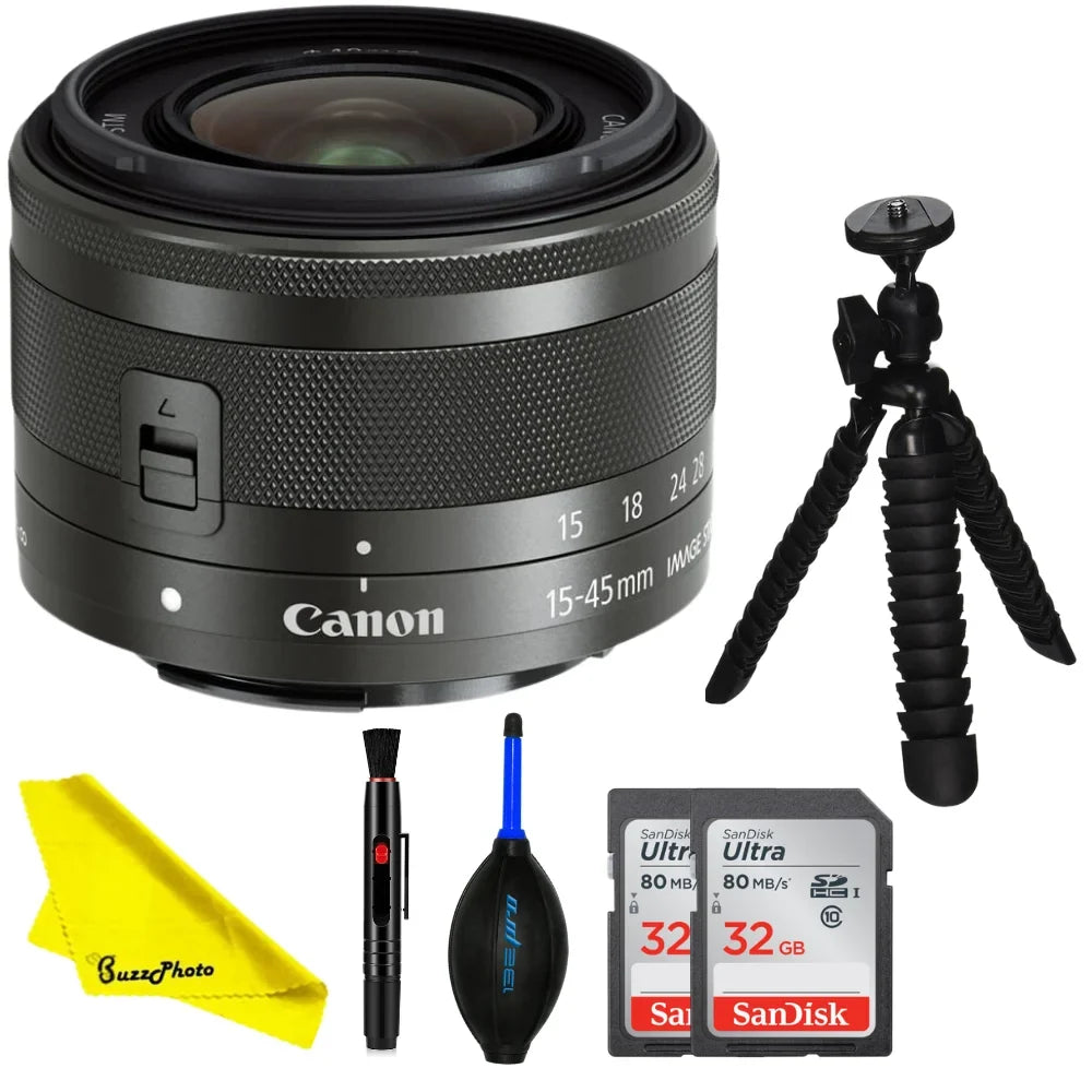 Bundle - 15-45mm Canon EF-M f/3.5-6.3 Lens BuzzPhoto IS (Graphite) STM Basic