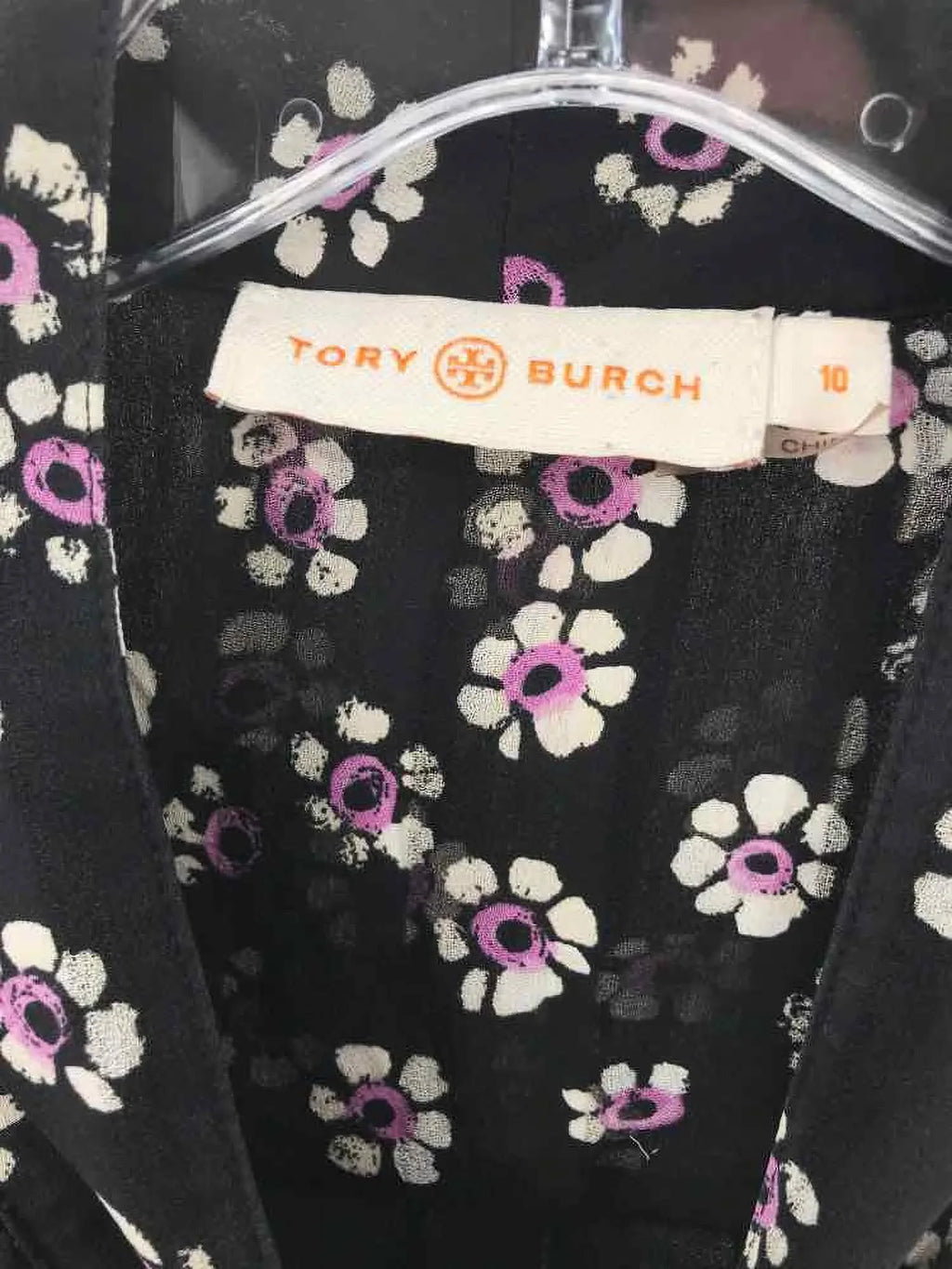Burch 10 Tory Size Floral Pre-Owned Blouse Black