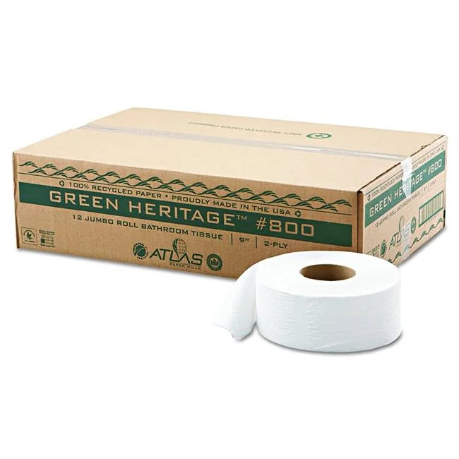 Tissue, Heritage PE Roll 12 2ply Economy Bathroom Pack 800 of Green in. Junior 9
