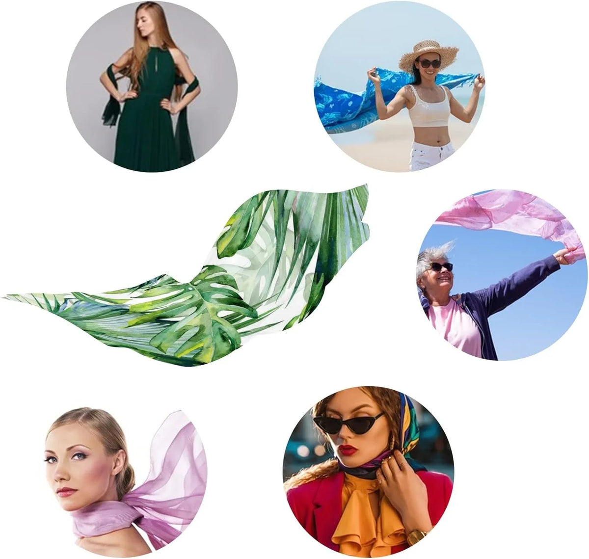 Hyjoy Leaves for Silk Women Neck Scarf Green Scarves Girls Lightweight Shawl Long Wrap Watercolor