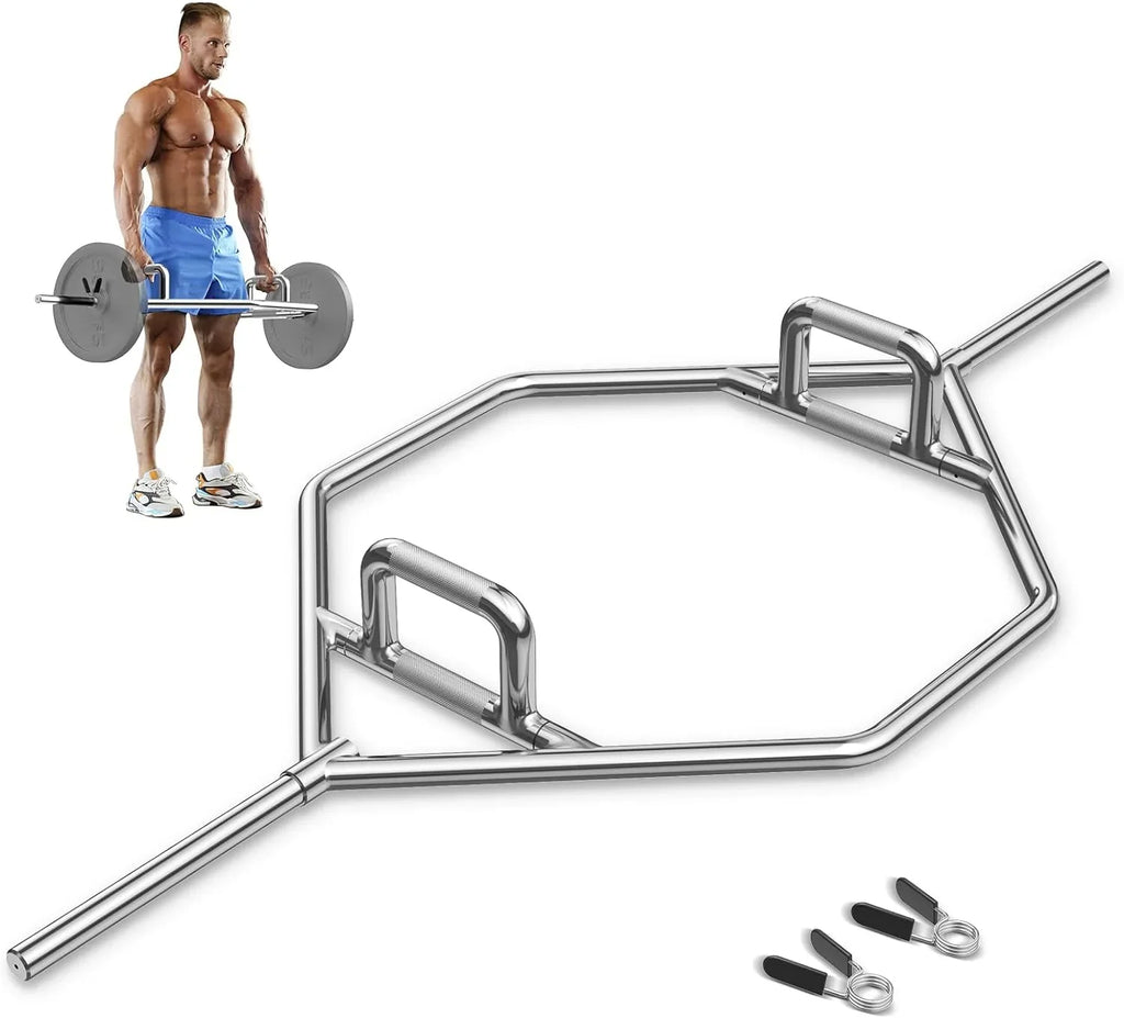 800Lbs Bar Hex Trap Finish Hex Deadlift Weight Bar With Squats, Capacity Power Bar 56" For Lifting Pulls, Deadlifts, Bar, Olympic Shrugs Two-Handle, Chrome Weight Folding