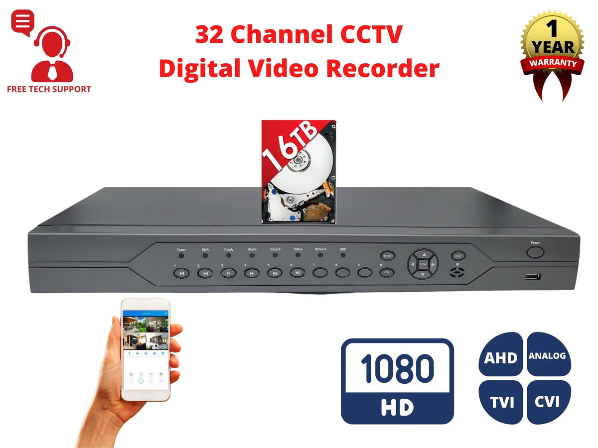 AHD 16TB 32 with CVI Evertech DVR Recorder and TVI Security Channel HDD Surveillance Analog 1080p