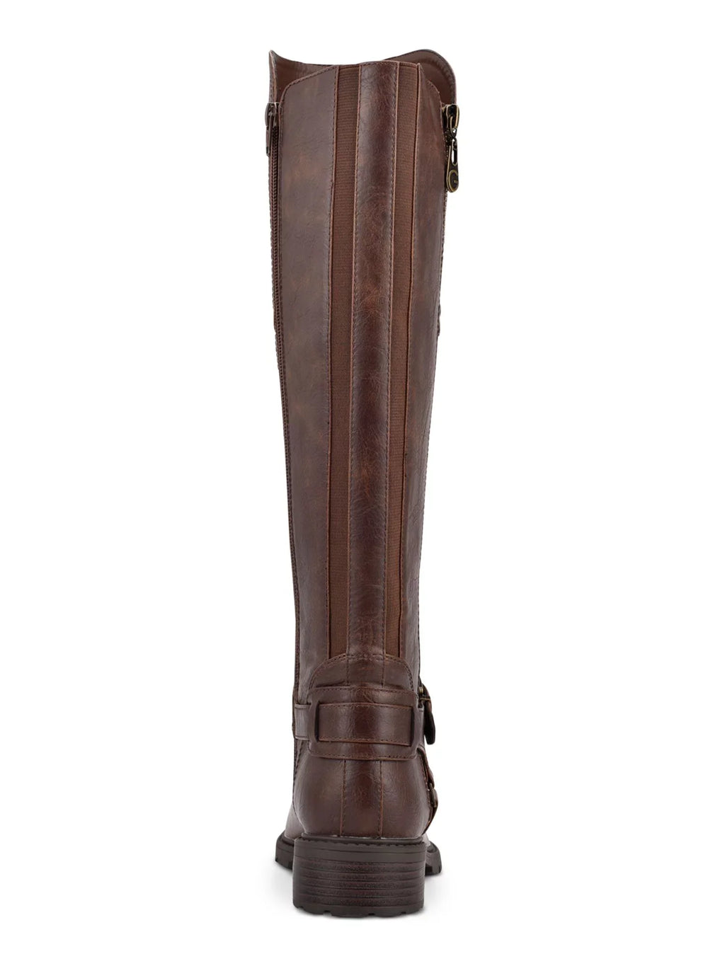 Padded Riding Round Buckle Boot 1/2" Tealin Zip-Up Toe Heel Zipper Accent Accent M Womens Gore Stretch Brown 6 Block Platform GBG