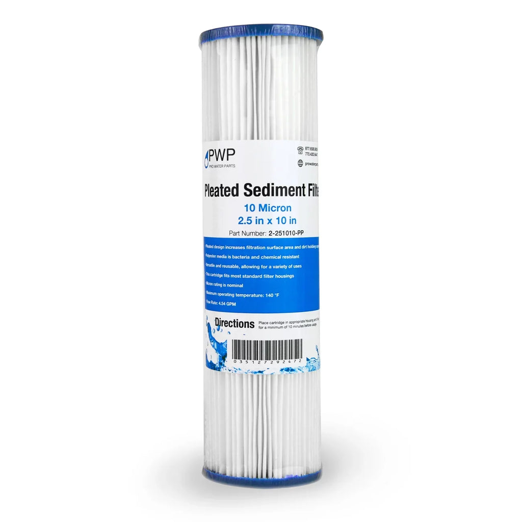 25 Pleated 2.5X10" 10 Polypropylene Cartridge Micron Water Filter Pack