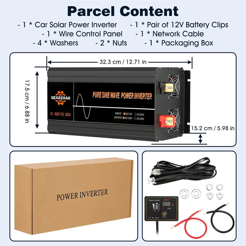 DC Sine 12V Car Power Inverter Pure 7000W Car To RV Converter LCD Solar AC 120V Wave