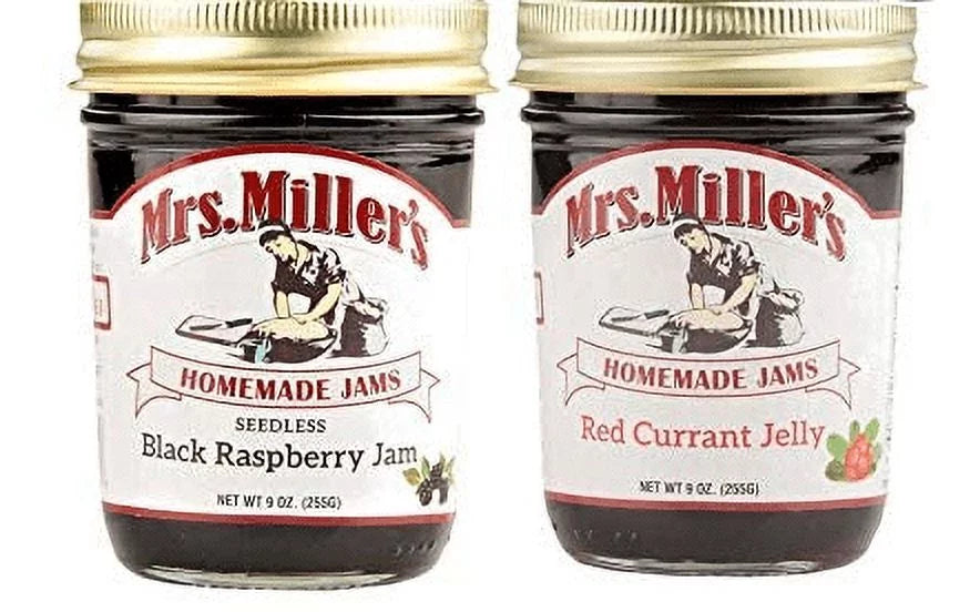 Homemade Miller's Jars Mrs. oz. Raspberry Jelly Black Currant Seedless Red and 2-Pack, Variety 9 Jam