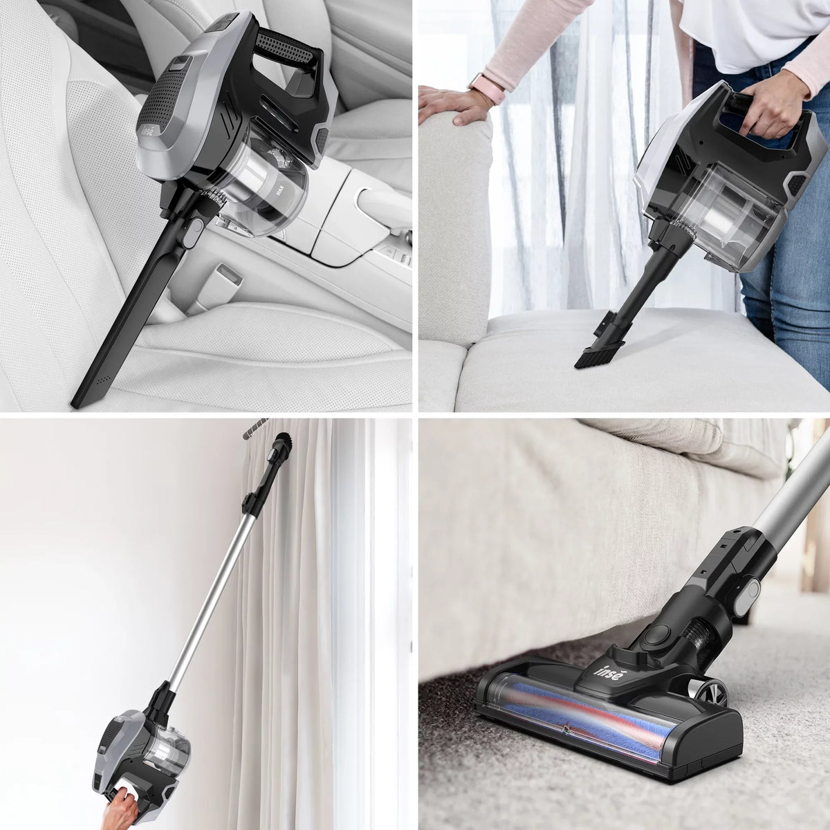 Suction INSE Vacuum Cleaner, Pet 1 Vacuum 15Kpa Runtime, Powerful Handheld 180W Stick for Hair 3 Cleaner, in Carpet Thin 40min Cleaner Floor Hard to Up Cordless Vacuum