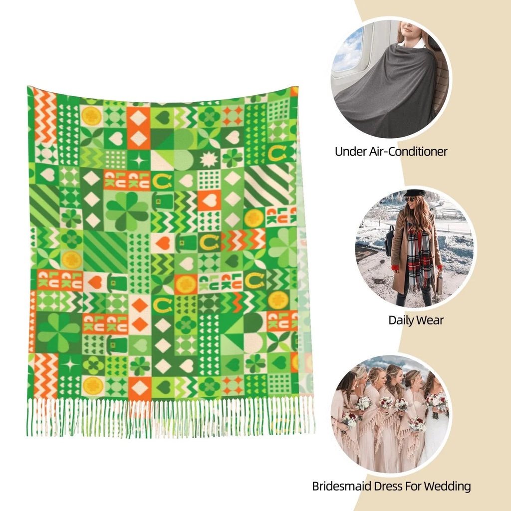 Warm Art Soft Cashmere Wrap Shawl Feel Print For Large Women Bingfone Elegant Patrick's St Day6 Scarf Scarves Gifts- Winter
