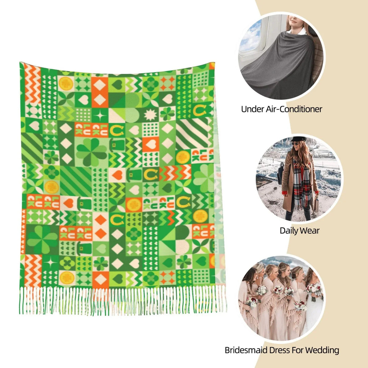 Warm Art Soft Cashmere Wrap Shawl Feel Print For Large Women Bingfone Elegant Patrick's St Day6 Scarf Scarves Gifts- Winter
