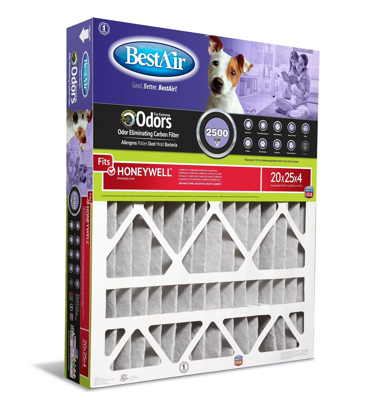 Series Carbon BestAir Filter 2500 11 PFHW2025-11CR Infused Honeywell MERV Pet 20x25x4