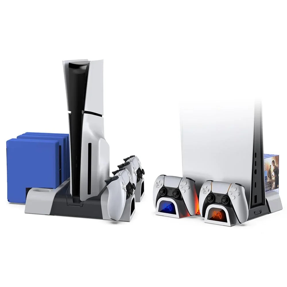 Charging for Discs Game 10 Media Black Fan, with Disc 3-Level & Slot-White Digital PS5 Base Cooling Remote Slot Storage Slim with Cooling & Station Dual Version Stand