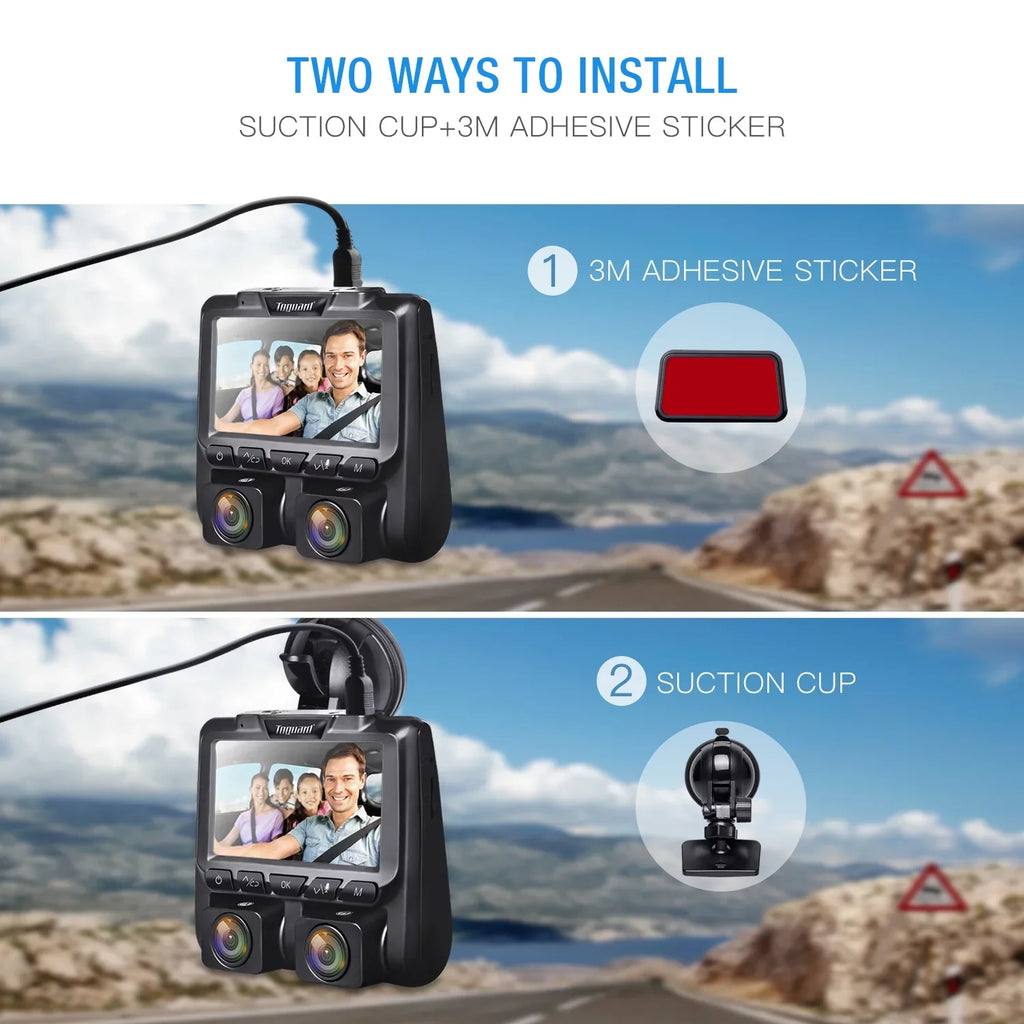 3" Dash LCD Camera TOGUARD 1080P+1080P HD Full Cam, Dashboard Front Inside Dual Camera Black Cams Car and Dash