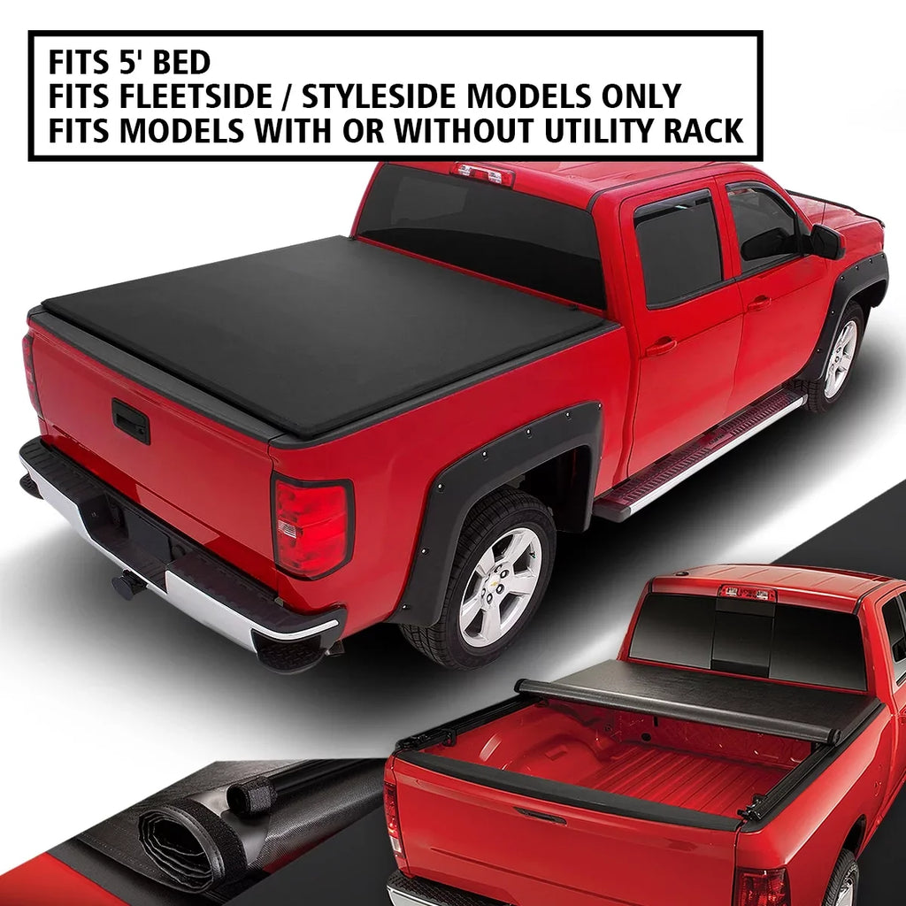 Tonneau 5 Short Ft Cover to For TTC-RU-045 Bed 2021 Vinyl Soft Fleetside Nissan Roll Frontier 2005 Motoring -Up DNA